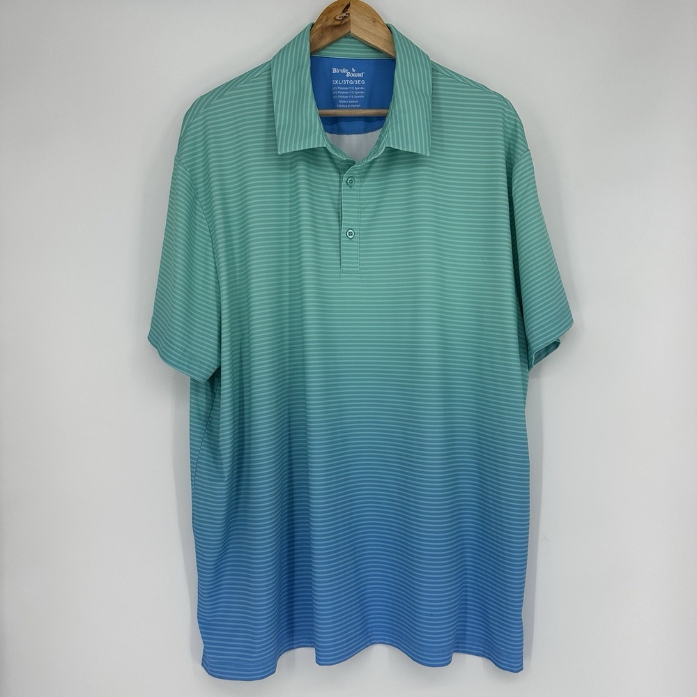Birdie Bound Golf Polo Blue Green Short Sleeve Men 3XL Performance Activewear